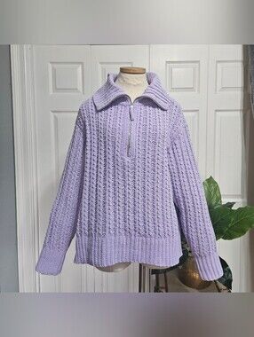 Aerie Lavender Chenille  Cozy Cable Knit Quarter Zip Oversized Sweater Size M